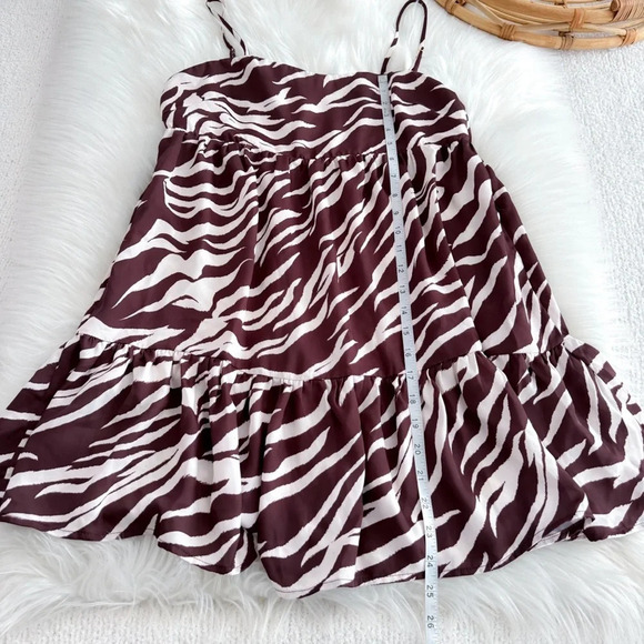 Resa Zebra Print Ruffle Mini Dress Brown White Pockets - Picture 9 of 9